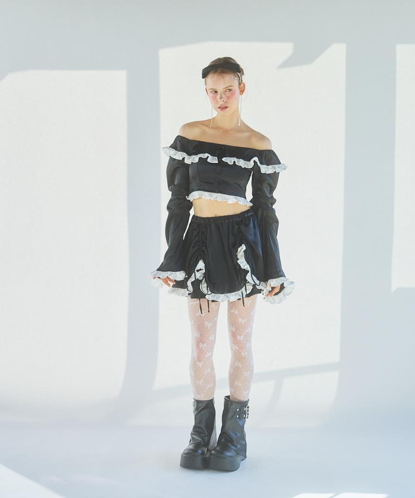 Lililiri Two-Tone Satin Mini Skirt_Black