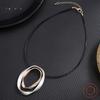 Irregular Hollow Oval Alloy Pendant, Women's High Sense Geometric Oval Steel Wire Necklace