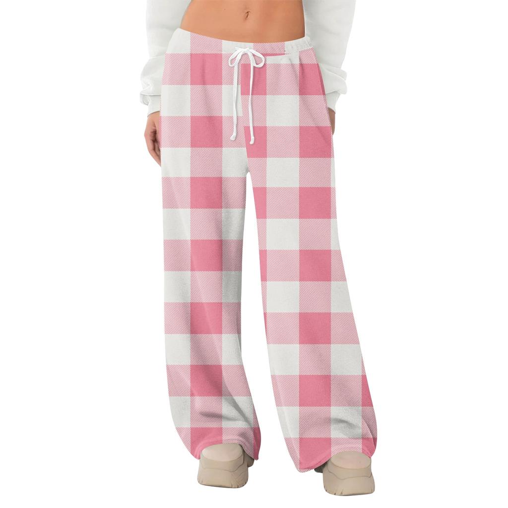 Women's Fleece Wide Leg  Elastic Waist Drawstring Loose Pants Drawstring Pajama Pants Sleepwear Trousers
