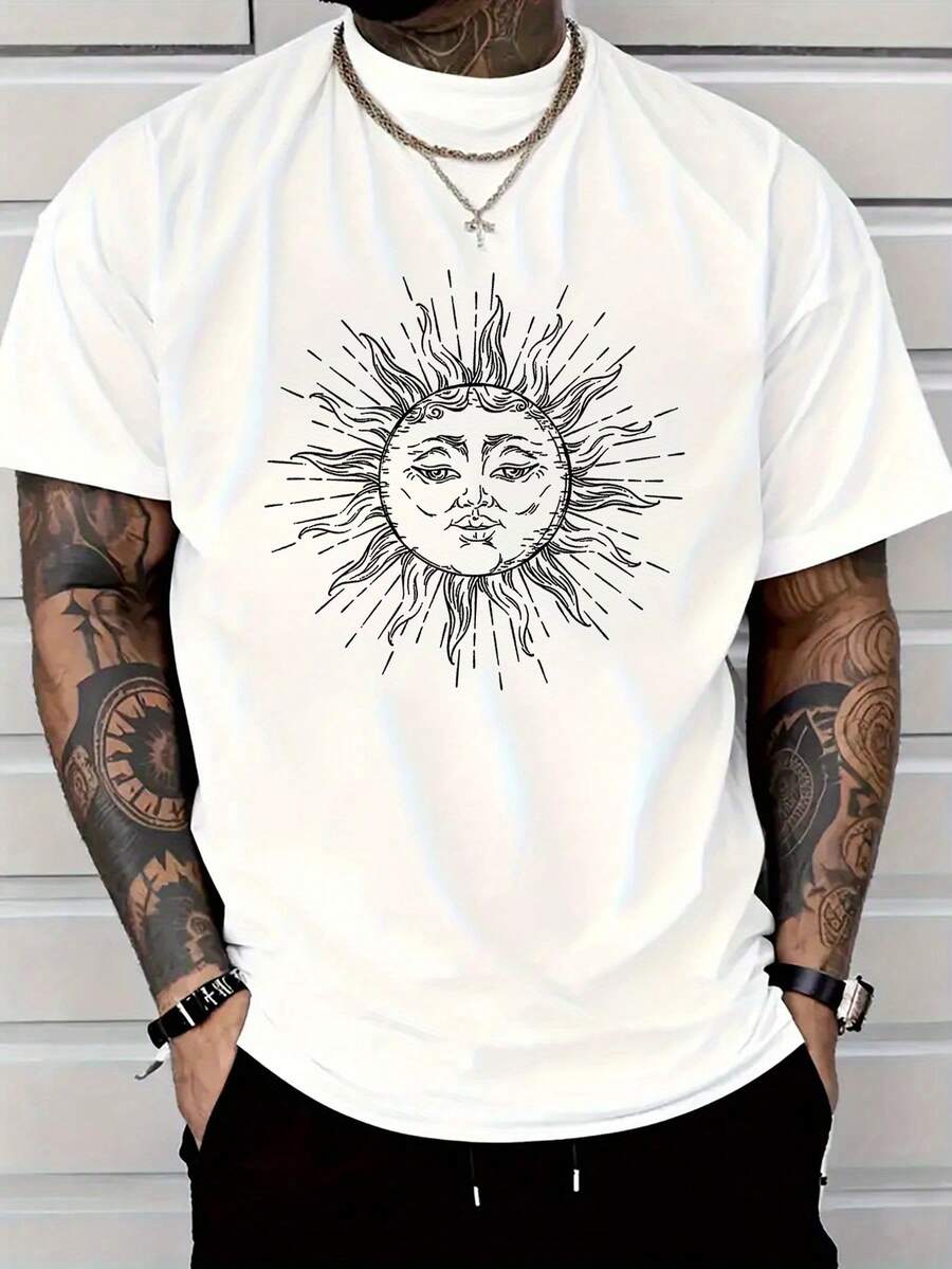 

Unisex s T-Shirt With Dawn Print, Casual Crew Neck Short Sleeve-Shirt S