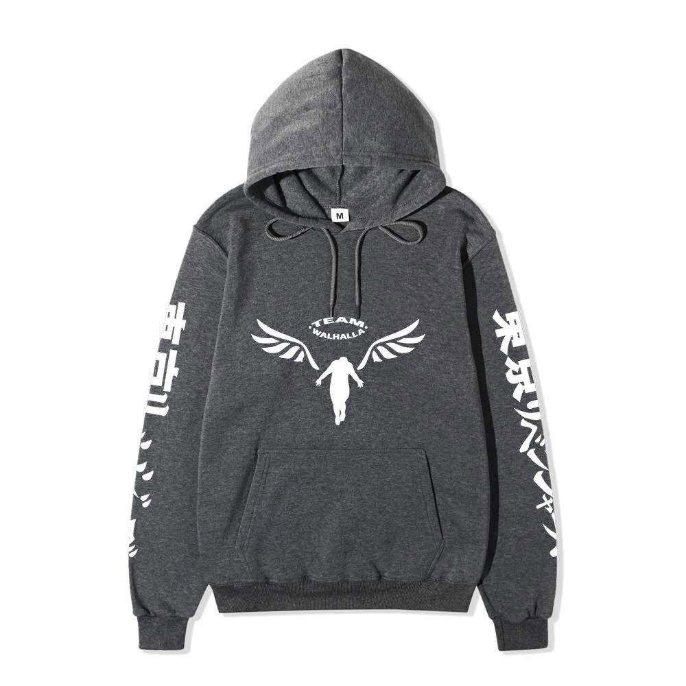 Men Women Fleece Hoodie Tokyo Revengers Walhalla Logo Autumn Winter Japanese Letter Street Long Sleeve Anime Sweatshirt