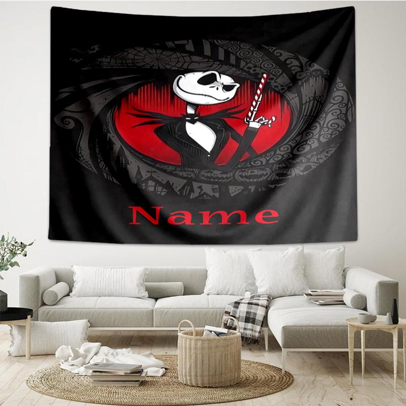 Custom Name The Nightmare Before Christmas Print Tapestry, Backdrop, Easy Setup, Ideal for Bedroom, Office & Living Room, with Aesthetic Wall Hanging 