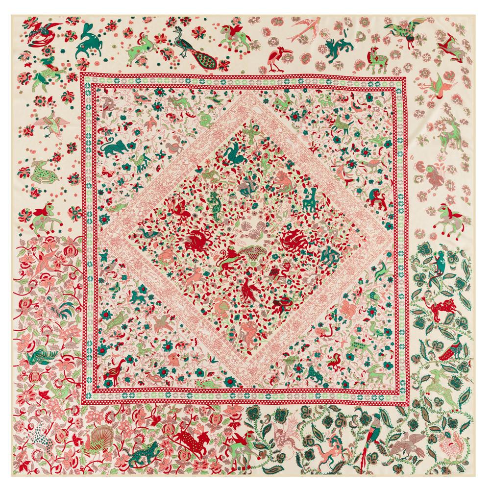 POBING Twill Silk Scarf Women Shawls Forest Animals Print Stoles Bandana Kerchief Hijab Square Scarves Wraps Silk Foulards 130CM