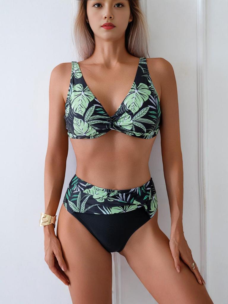 2026 European & American Sexy Floral High-Waisted Bikini for Women - Push-Up Swimwear, Hot Seller
