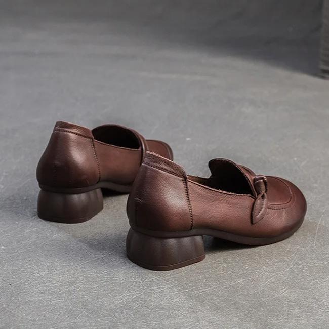 Johnature Pantofi cu toc Retro Decupați Piele Naturală Navetă Confortabili Versatili Pantofi cu Toc pentru Femei