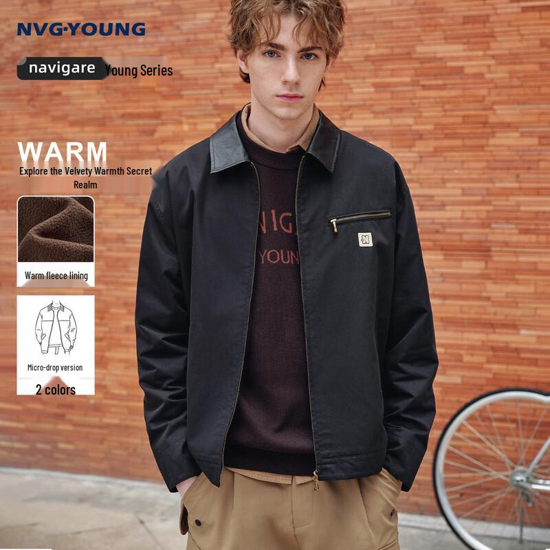 NVG·YOUNG Men's Fleece-Lined Lapel Jacket