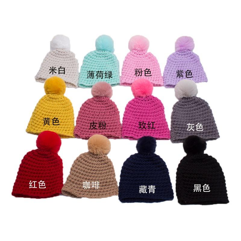 

Зимняя новая детская однотонная шерстяная шапка, детская вязаная шапка-пуловер с помпоном, детская шапка