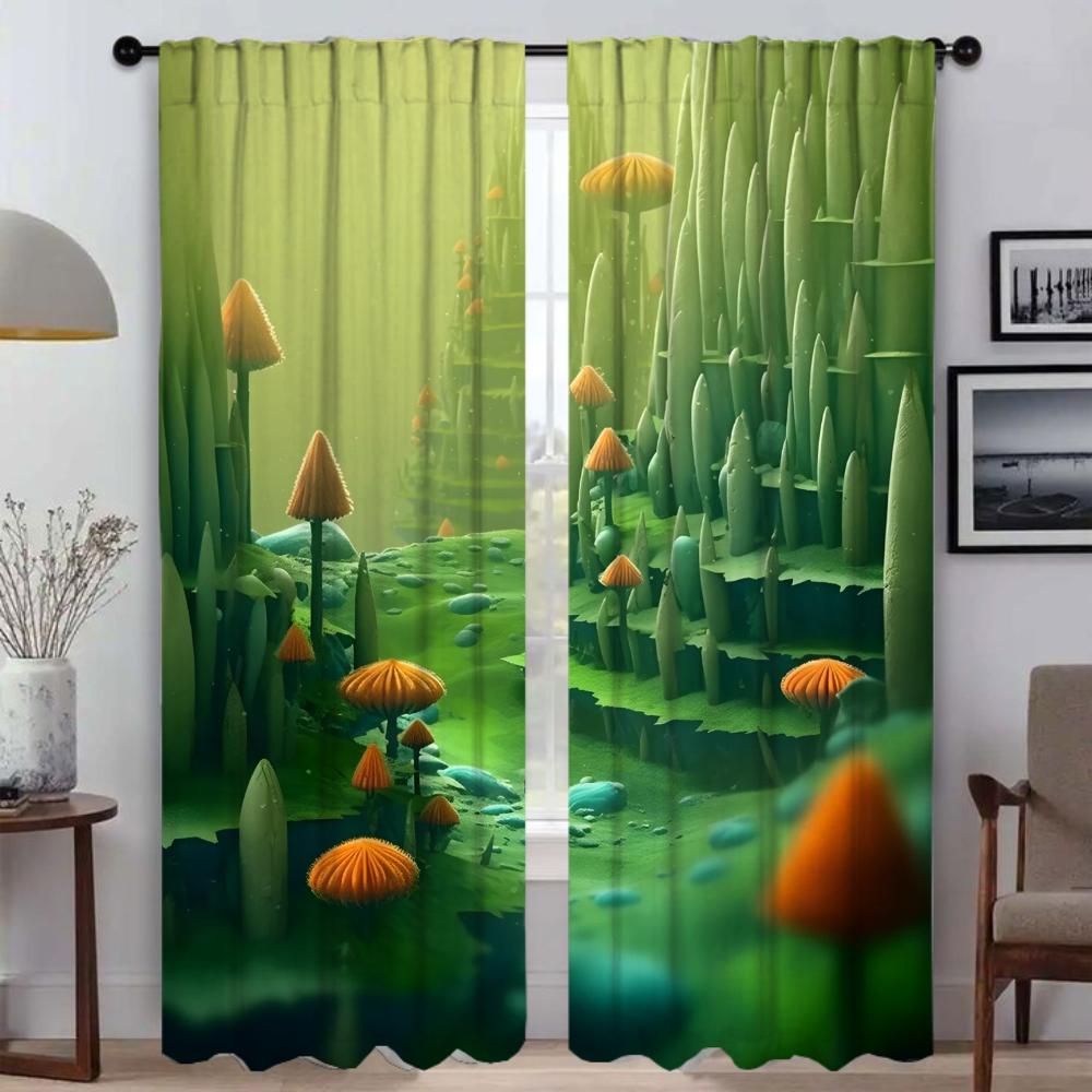 Decoração de Halloween Partição Mundial Cogumelo Cortinas para Sala de Estar Cortina para Quarto 2 Painéis Cortinas Interiores para Casa