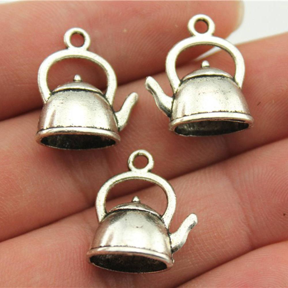 10pcs Kettle Teapot Coffee Pot Charms Antique Silver Color Pendants DIY Crafts Making Findings Handmade Tibetan Jewelry