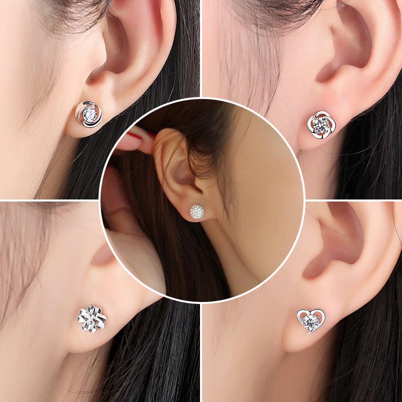 925 Silber Nadel Klee Ohrringe Set - Schlichte Kollektion für die ganze Woche, Perfektes Geburtstags- oder Weihnachtsgeschenk für die Freundin