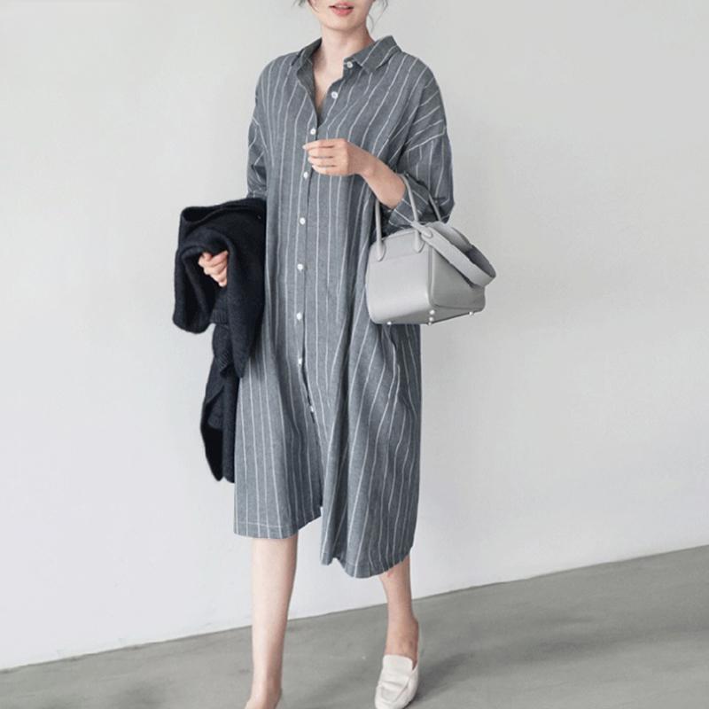 Lässiges, langärmliges Damen-Hemdkleid mit Streifendruck und Umlegekragen