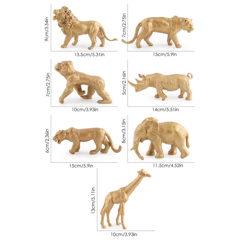 7pcs Gold Version Simulation Animal Model Wildlife Zoo Park Fake Lion Giraffe Elephant Ornament For Kids Xmas Gift Forest Toys