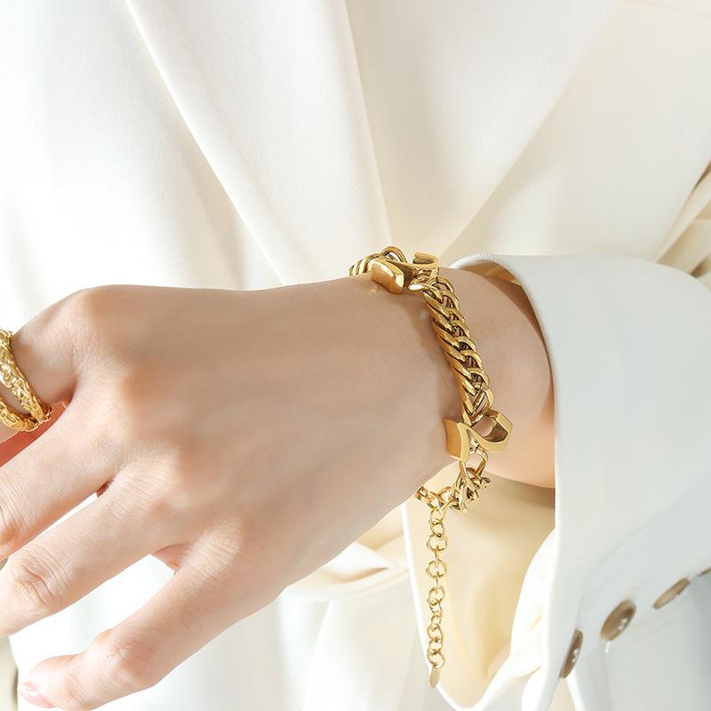 European-American Hip Hop Cuban Link Bracelet - 18K Gold-Plated Titanium Steel, Trendy Statement Jewelry