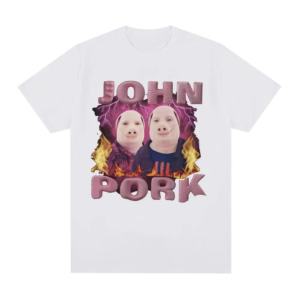 R.I.P John Pork Funny Humor Pig Meme T Shirt Men's Women Fashion Vintage Tops Cotton Oversized Short Sleeve Tee Nostalgic Casual
