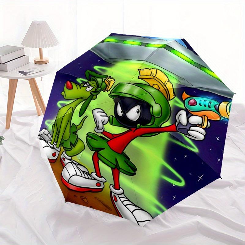 Looney Tunes Marvin the Martian Automatic Open/Close Umbrella   Compact Travel Umbrella, 8 Rib Heavy Duty Construction, Ideal Gift, 107
