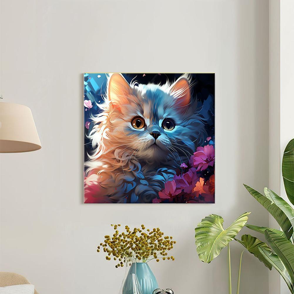 Kit Pittura con i Numeri Fai da Te 2025 per Adulti Principianti: Pittura Acrilica su Tela Gatto Floreale 20x20cm Decorazione Murale per la Casa Regalo
