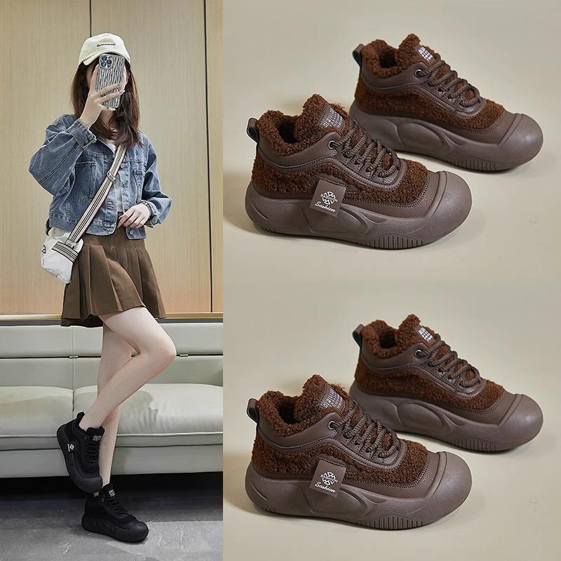 Lamb Wool Shoes Children 2025 New Platform Small Leather Shoes British Style Heightening Loafers Japanese Velvet Cotton Shoes