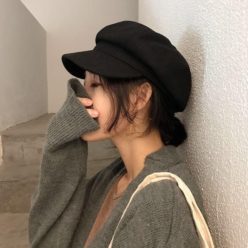Female Beret Fashionable All Match Warm Cap Big Head Encircle French Antique Octagonal Hat
