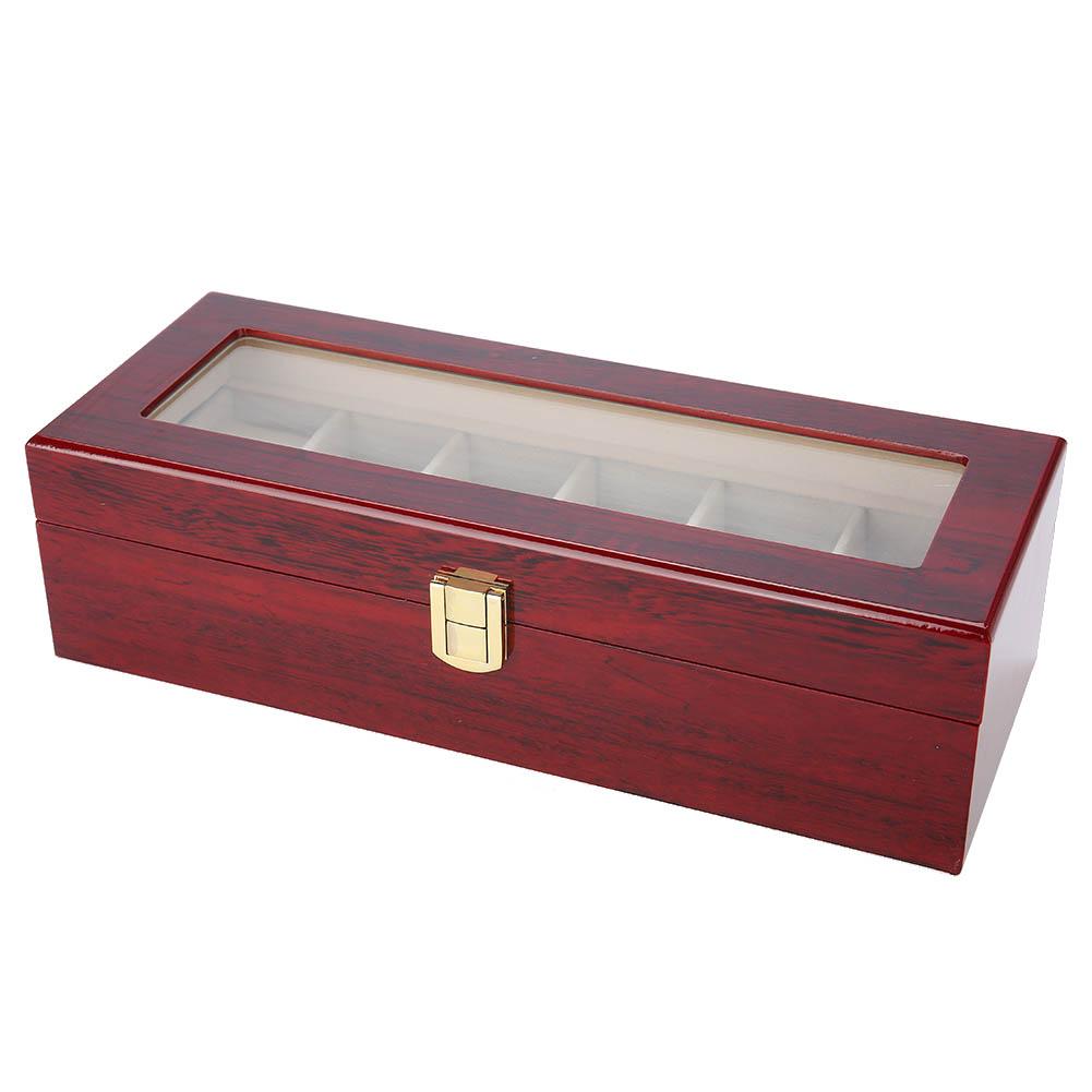 6 Slots Wooden Watch Storage Case Display Box Holder Organizer