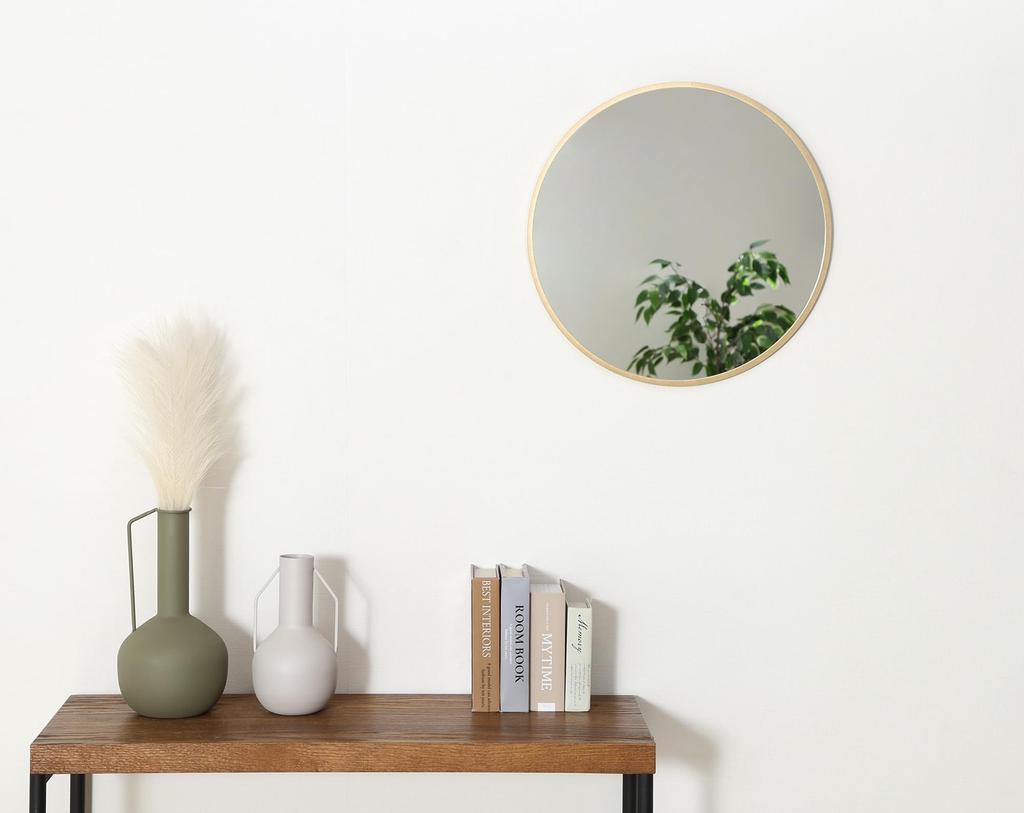Fuji Boeki Wall-Mounted Mirror, Aluminum Frame, 45cm Diameter, Round, Gold, 41407
