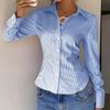 Blouses & Shirts - Spring Autumn Women's Vertical Striped French Long Sleeve Shirt, Design Sense Slim Waist Fitted Blouse Women, Crossborder Top