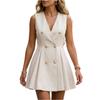 Sleeveless Blazer Dress For Women V Neck Double Breasted Button Front Mini Length Business Casual Work Office Outfit
