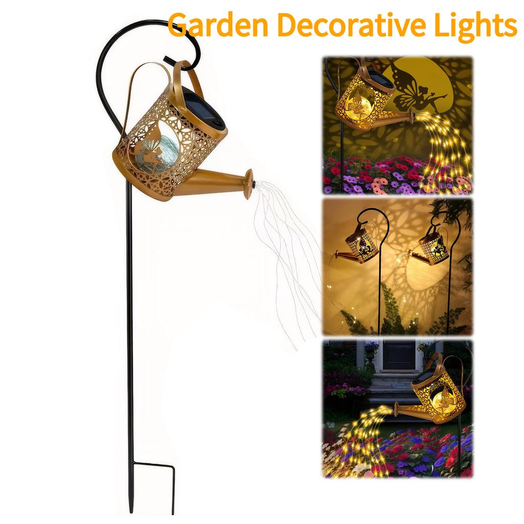 LED Solar Garden Kettle Light Warm Light Shower Watering Can Lights IP65 Waterproof Waterfall Fairy Lights Garden Ornament