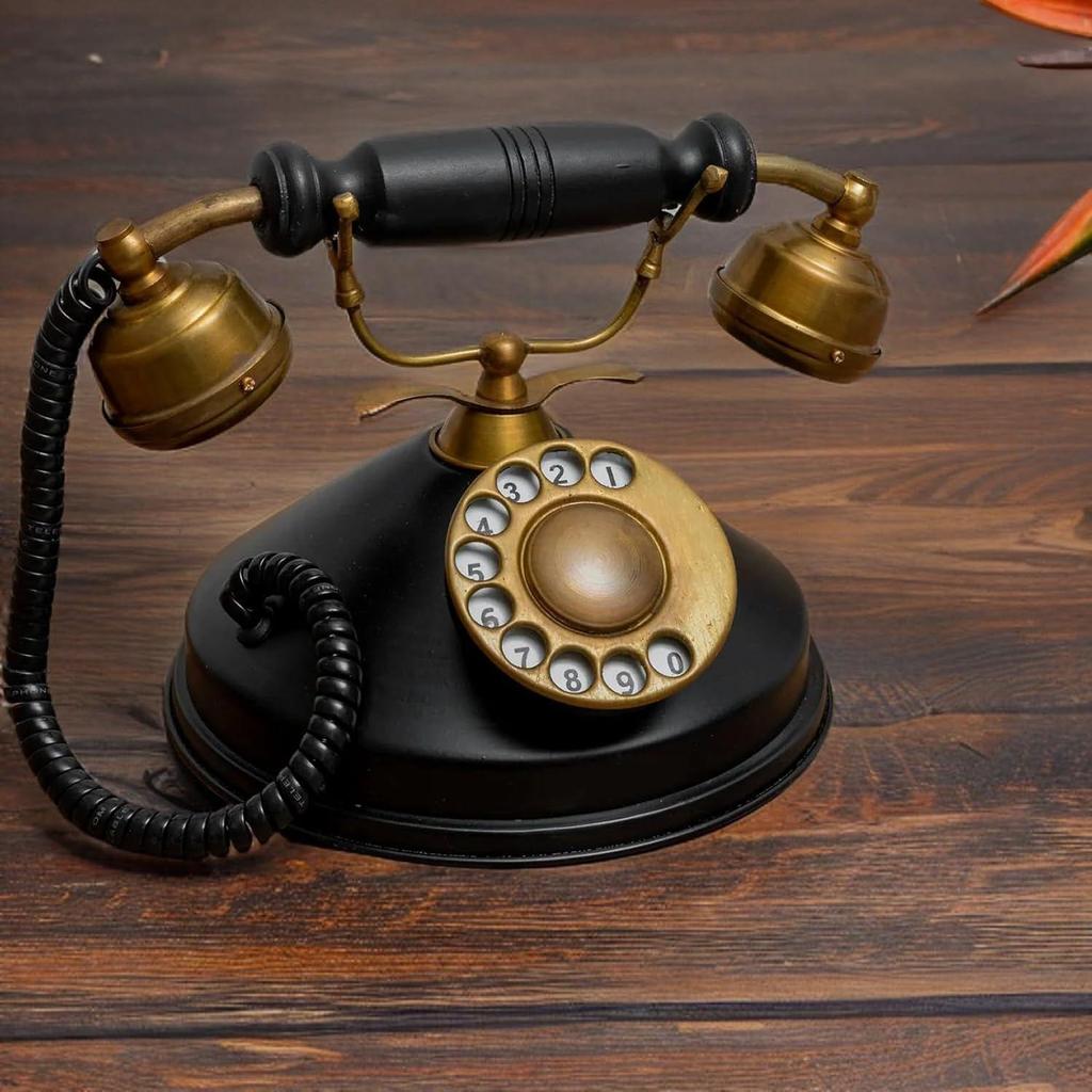 Vintage Decorative Telephone Made By Brass Antique Look Corded Telephone Model. Made Showpiece (Non Working) Desk Decor Item