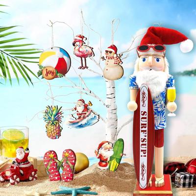 15inch Wood Beach Santa Figure Nutcracker Christmas Decor Decorative Desk Decoration for