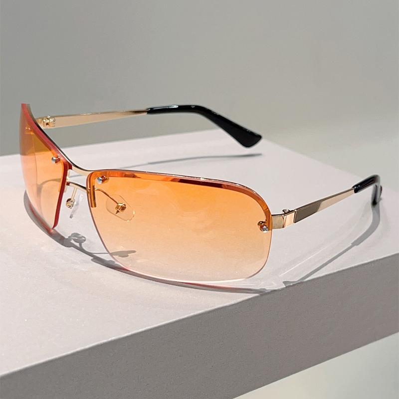 Y2k Rimless Sunglasses Men Fashion Gradient Casual Shades Women Trendy Double Bridge Brand Design Decorative Sun Glasses