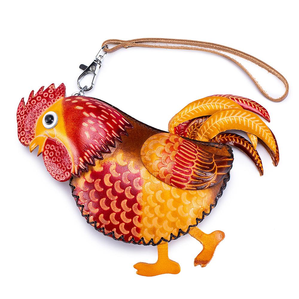 Cowhide Creative Handmade Change Bag, Wrist Bag, Key Bag, Coin Bag, Zodiac Animal Storage Bag