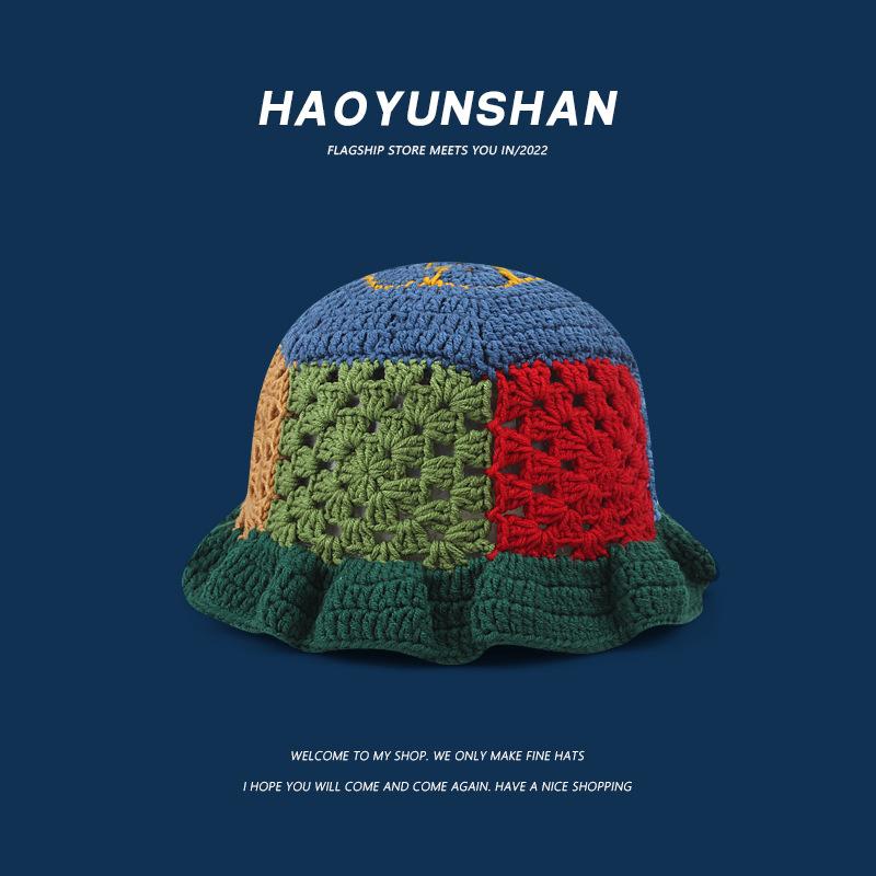 

Japanese designer style handmade crochet hollow-out knitted fisherman hat for women, versatile for autumn and winter, makes the face look smaller, M（56-58cm）