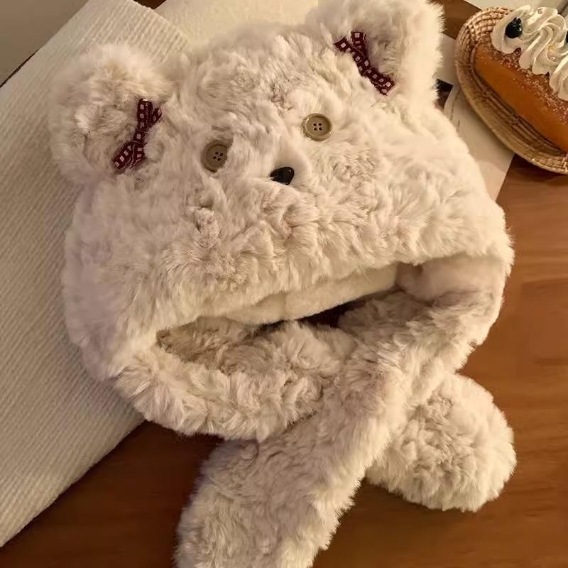 

Милая шапка-шарф «все в одном» для женщин, осенне-зимняя плюшевая шапка-пуловер, утолщенный теплый шарф для шеи, защита ушей, шапка-ушанка, трендовая