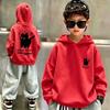Cute Cartoon Wow Black Cat Front & Back Graphic Kids Hoodie Loose Oversized Pullover Boys Girls Streetwear Sweatshirt