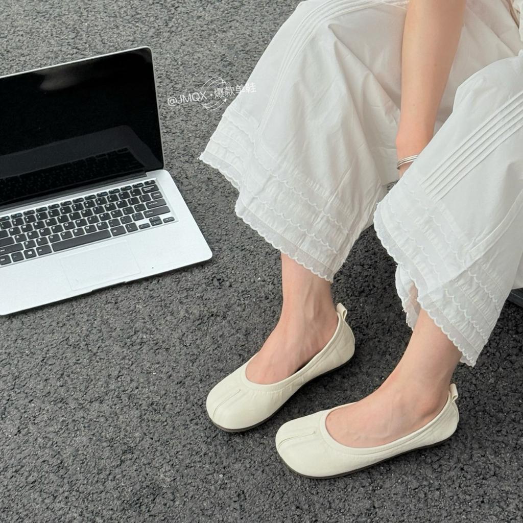 Korean comfortable soft leather soft sole fake toe single shoes women's new round head one pedal grandma ladyshoes