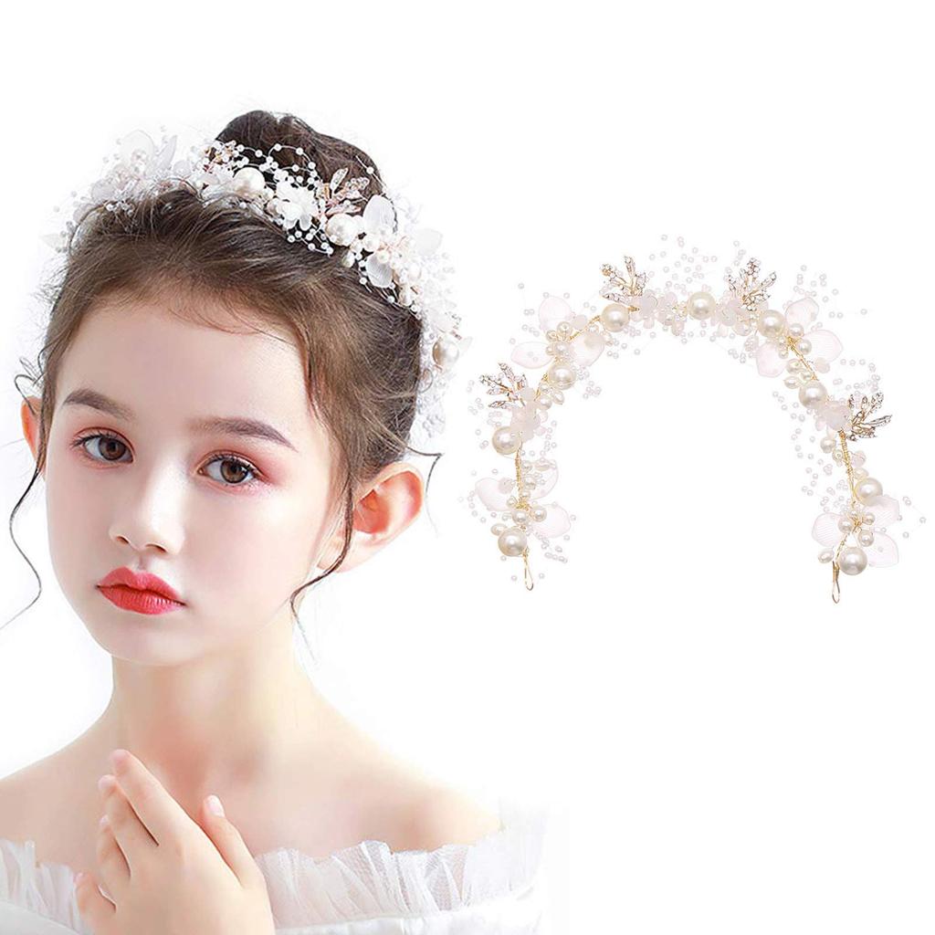 Sitengle Hair Head Dress with Hair Hair Flower Girl Hair Perfect for Entrance and Graduations Ornament, Headband, Children's Pearls, Accessory, Band,