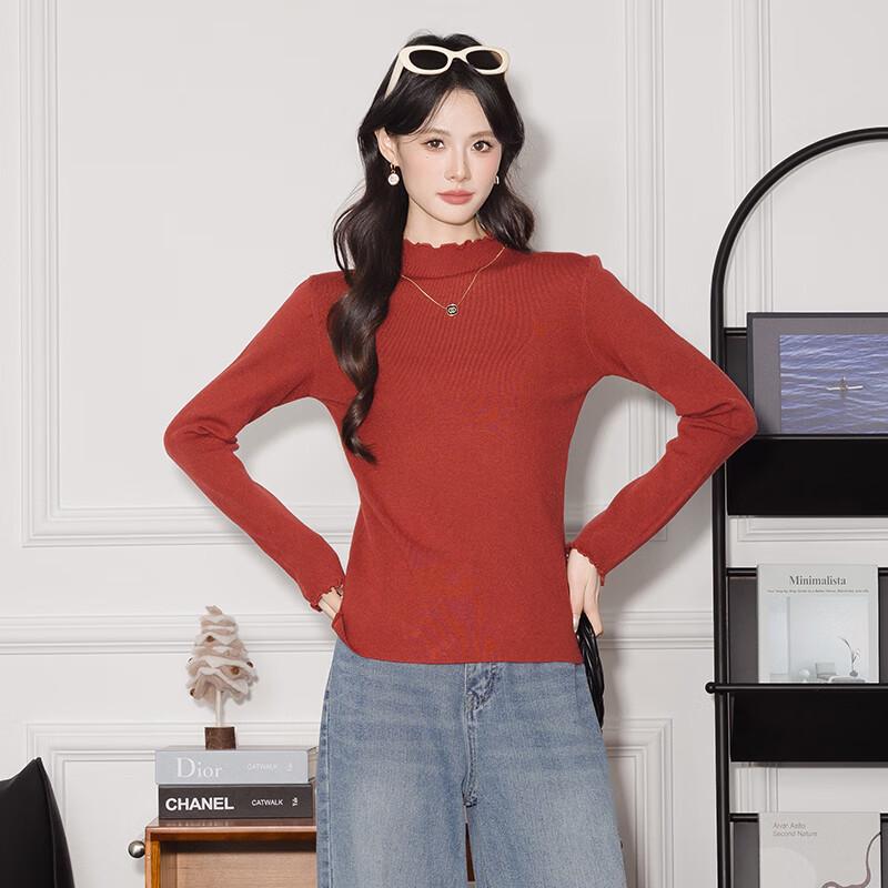 

Tluoman Women s Ruffle Trim Long Sleeve Knit Top One Size