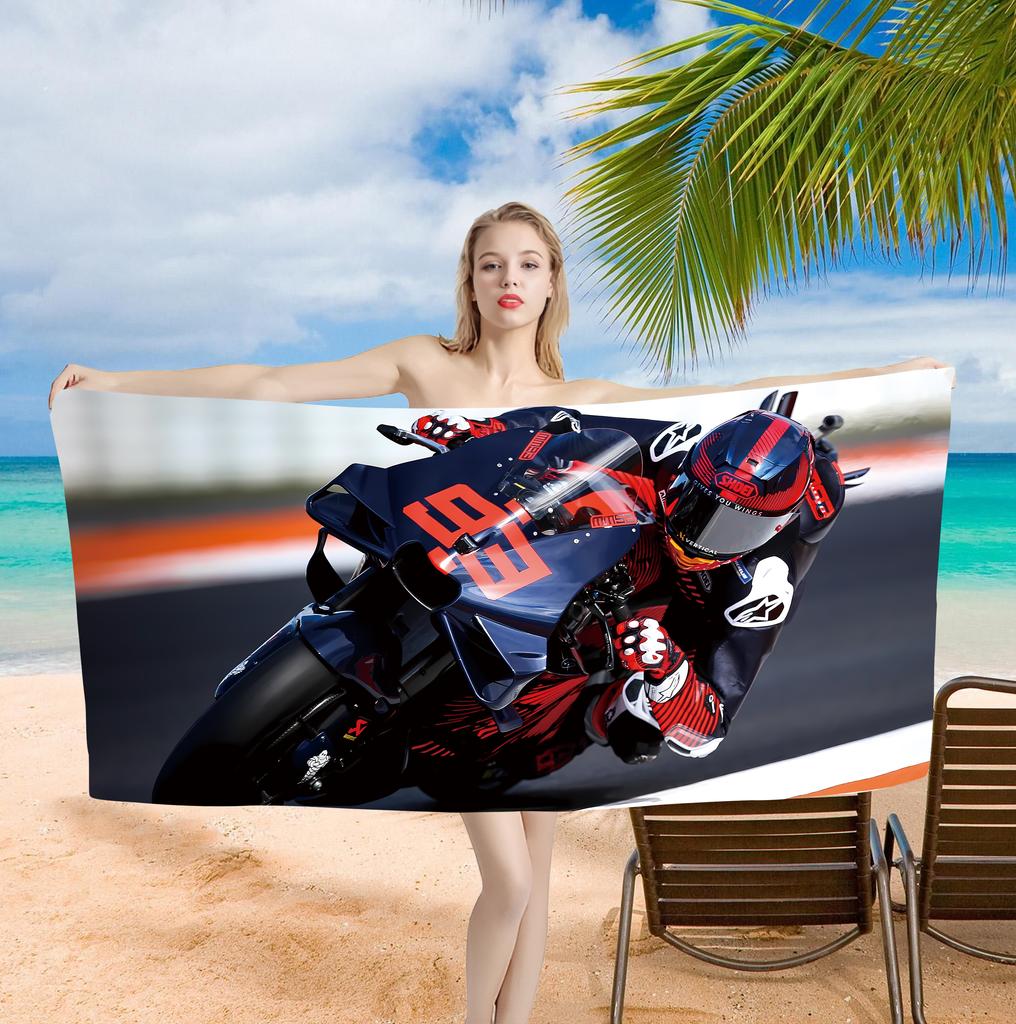 93 M-Marquezs Motorcycle Printed Beach Towel One Piece Anime Bath Towel 75x150cm Bathroom Shower Washcloth Home Decor