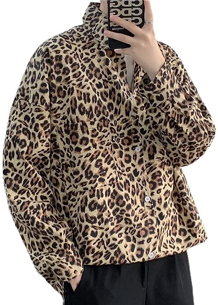 

Aspersio Рубашка повседневная стильная с длинным рукавом и леопардовым принтом, с ярким анималистичным узором, дизайнерская, цветная, карман, длинная, свободная, уличная