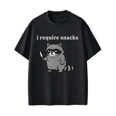 Men Women I Require Snacks Raccoon Funny Meme Tshirt Casual Humor Style T Shirts Mens 100 Cotton Vintage Tshirts Streetwear