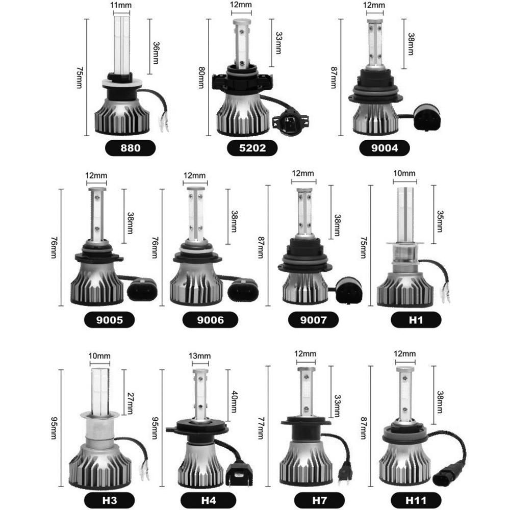 2pcs 16000lm 50w H4 H13 9008 9004 9007 Hi /Lo Beam H7 9005 /Hb3 9006 /Hb4 H11 H8 Auto Led Headlight 6500k White Car Lights 12v