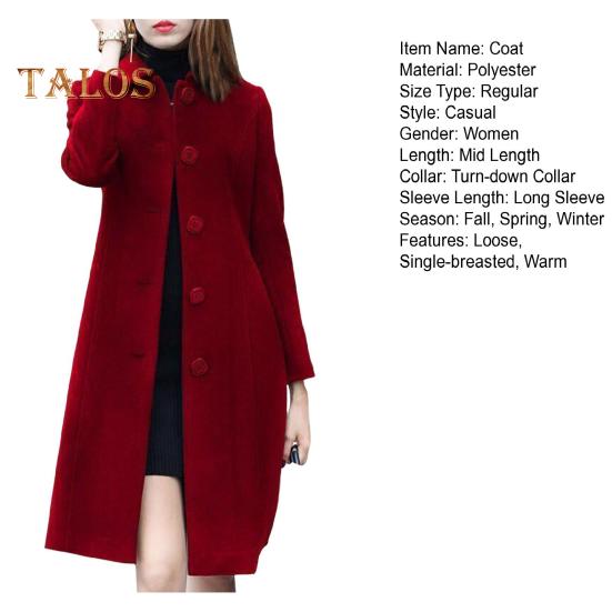 Cappotto di Lana da Donna Autunno Inverno Colletto Revers Monopetto Largo Lunghezza Media Spesso Caldo Soprabito per Pendolarismo Appuntamenti Viaggi