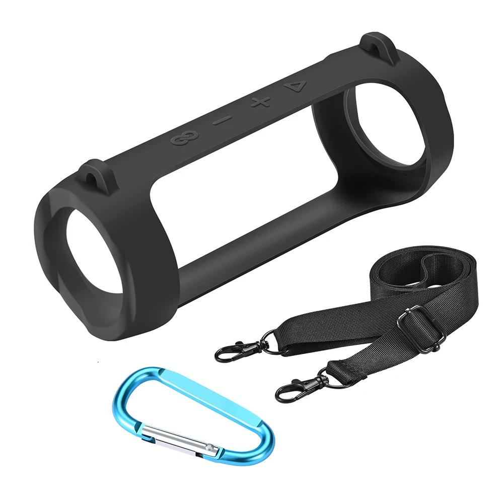 Silicone Travel Carrying Pouch with Carabiner Waterproof Speaker Protective Case Adjustable Strap Portable for JBL Flip 6/Flip 5