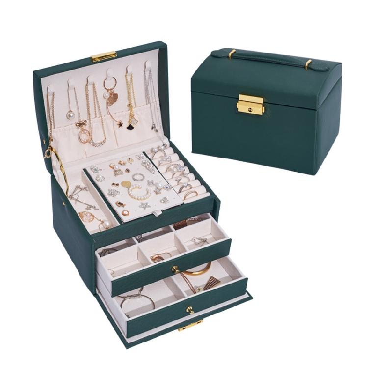 

3 Layer Jewelry Storage Box Organizer Portable Travel Jewelry for case with Loc 1 темно-зеленого