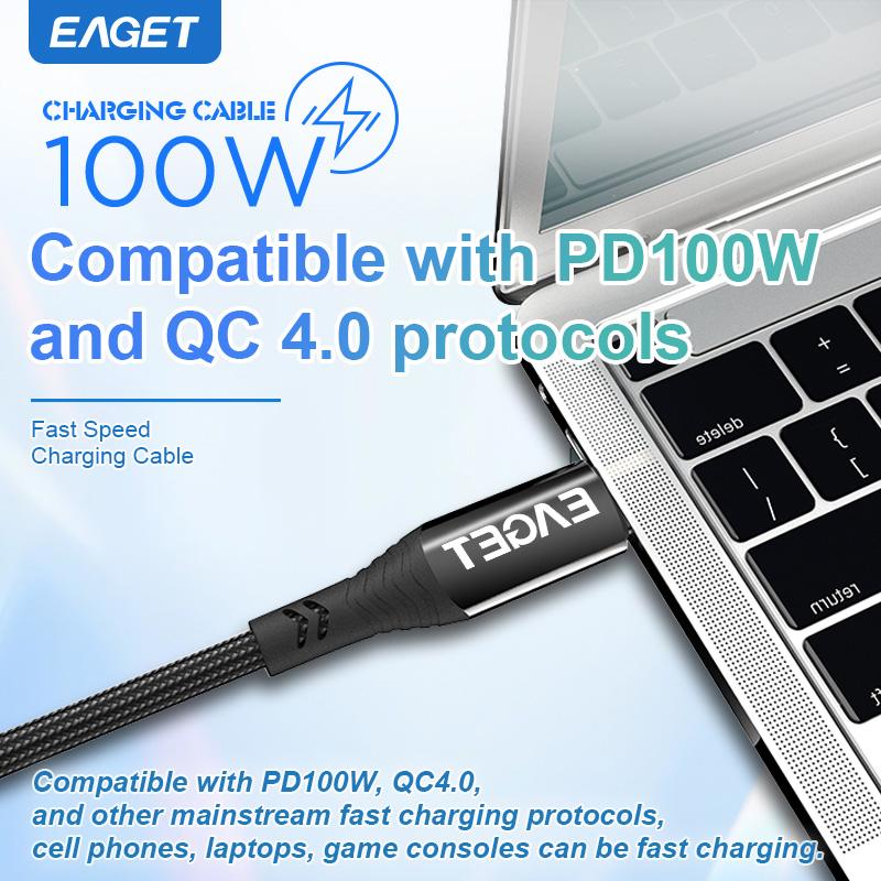 EAGET 2 in 1 QC4.0 lightning Charger Cable UsB fast Charging 100w Adapter Type C and lightning Charger Cable for iPhone,iPad,samsung