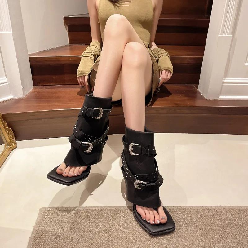 Fashion Women's Fashion Clip Toe Herringbone Cool Boots Summer New Designer Brand Buckle Pants Punk Platform Sandals Pumps Shoes