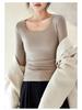 Women's Modal Low-Neck Backless Slim Fit Long-Sleeve Plus Velvet Tee for Autumn and Winter