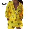 Girls Shirt Shorts Suit 2Pcs/Set Women Turndown Collar Long Sleeves Metal Ring T-Shirt Pants Trousers Kit Zipper Spring Summer Feather Printed