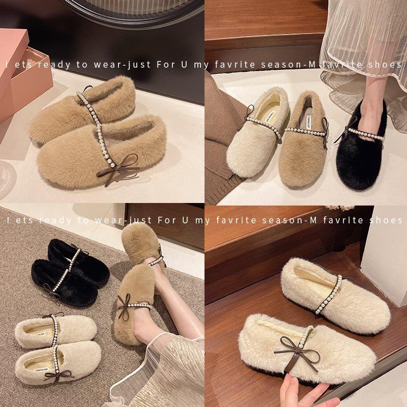 Versatile women's shoes new velvet Xiaoxiangfeng one-pedal fluffy women Mary Jane casual 2025 warm winter trendy models