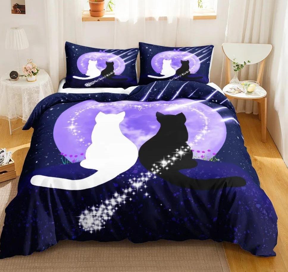 Cartoon Cute Cat Down Duvet Cover 3 Piece Set Single-Sided Printing Bedding Set Comfortable Quilt Cover With 2 Pillowcases